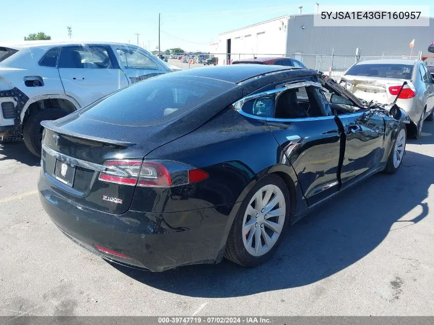 2016 Tesla Model S VIN: 5YJSA1E43GF160957 Lot: 39747719