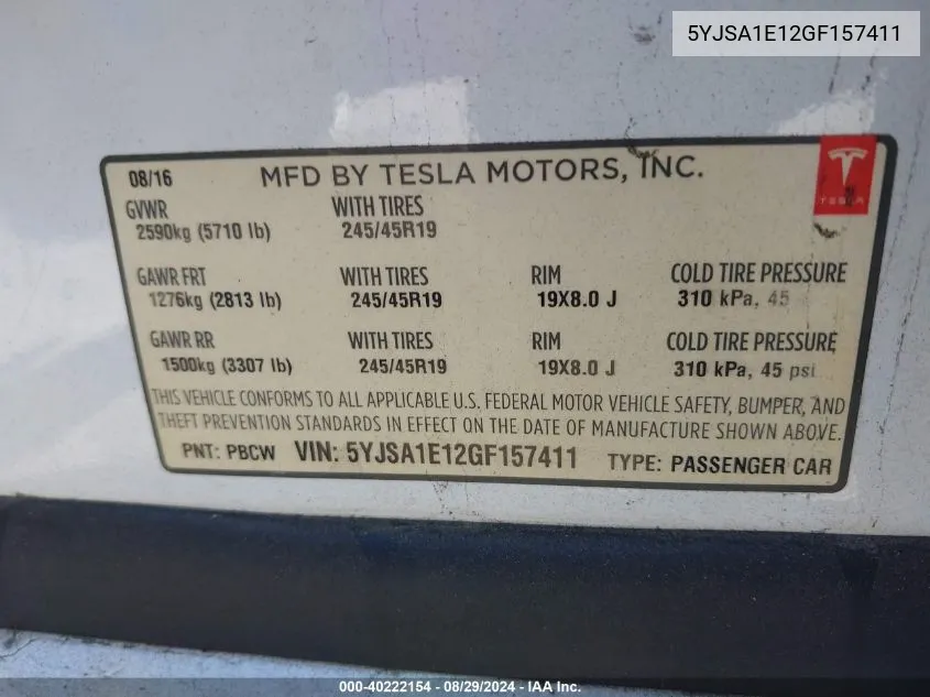 5YJSA1E12GF157411 2016 Tesla Model S 60/70/75/85