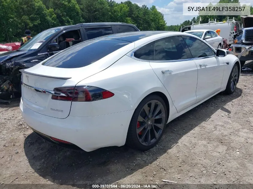 2020 Tesla Model S Performance Dual Motor All-Wheel Drive VIN: 5YJSA1E49LF358257 Lot: 39707584