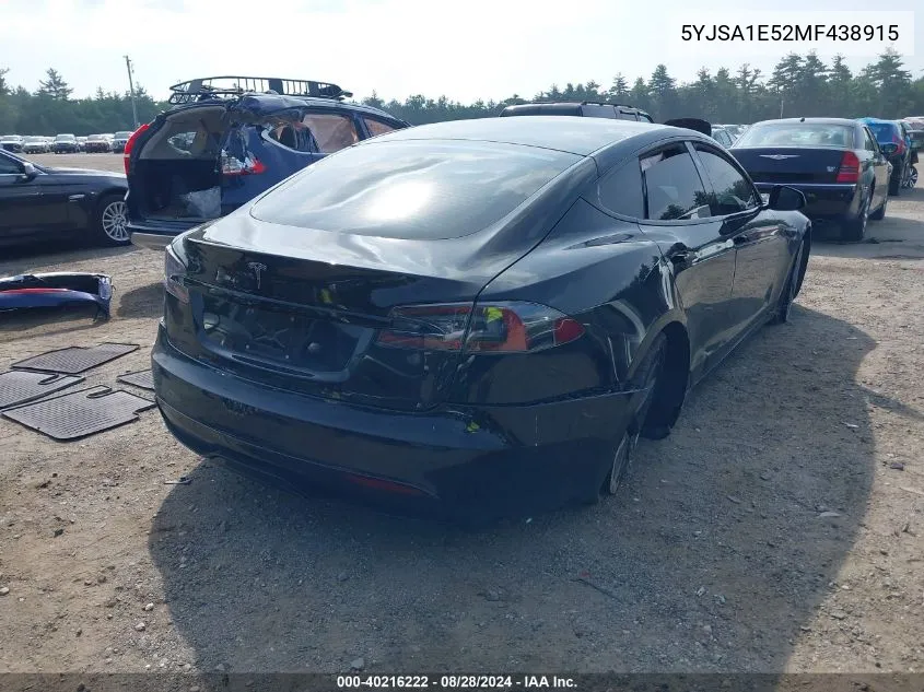 2021 Tesla Model S Long Range Dual Motor All-Wheel Drive VIN: 5YJSA1E52MF438915 Lot: 40216222