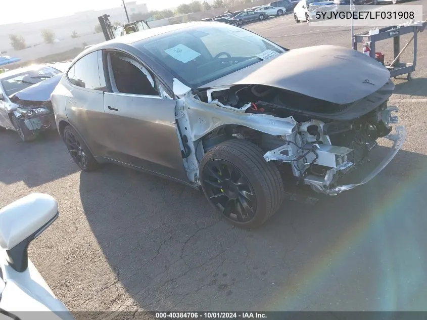 2020 Tesla Model Y Long Range Dual Motor All-Wheel Drive VIN: 5YJYGDEE7LF031908 Lot: 40384706