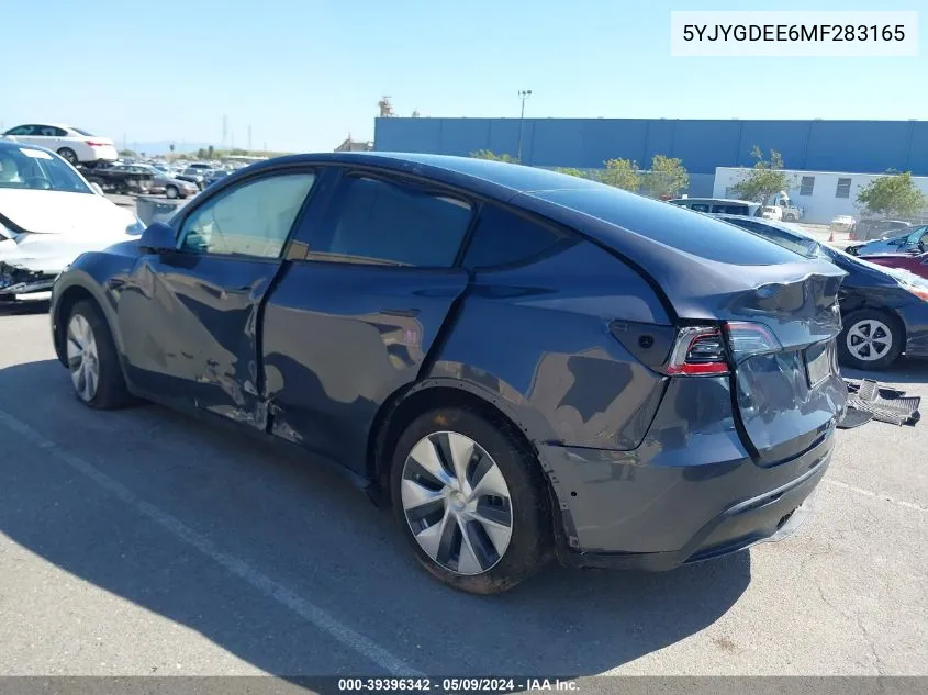 2021 Tesla Model Y Long Range Dual Motor All-Wheel Drive VIN: 5YJYGDEE6MF283165 Lot: 39396342