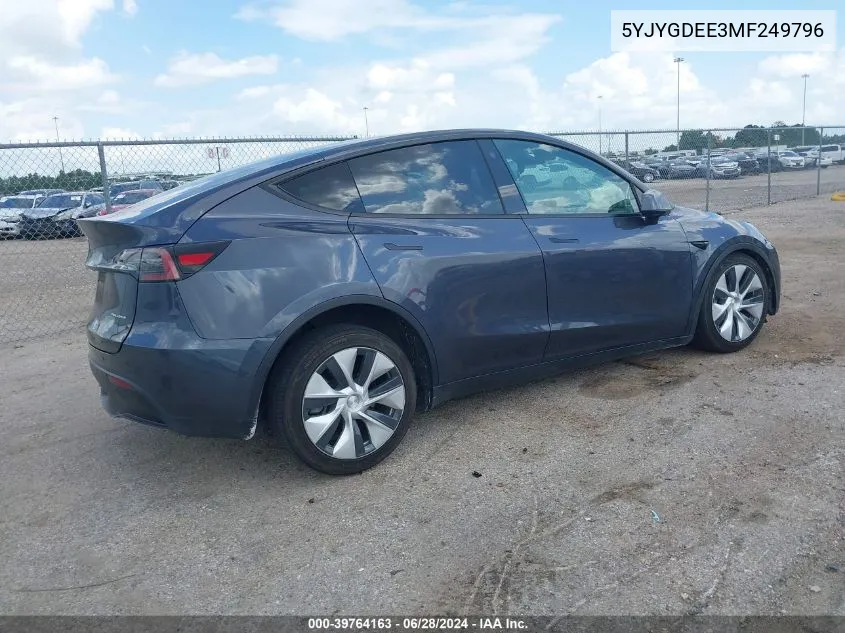 2021 Tesla Model Y Long Range Dual Motor All-Wheel Drive VIN: 5YJYGDEE3MF249796 Lot: 39764163