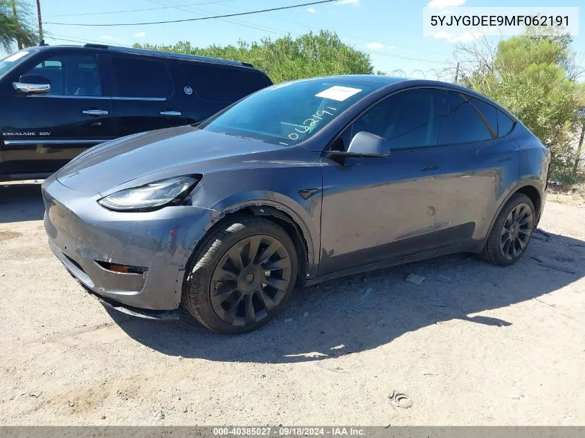 2021 Tesla Model Y Long Range Dual Motor All-Wheel Drive VIN: 5YJYGDEE9MF062191 Lot: 40385027