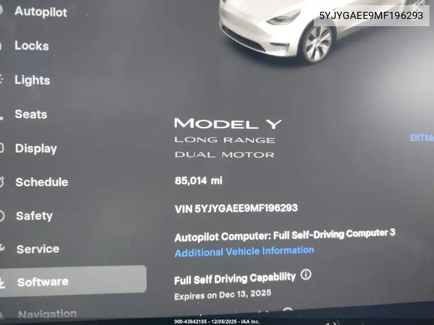 5YJYGAEE9MF196293 2021 Tesla Model Y Long Range Dual Motor All-Wheel Drive