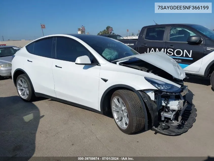 2022 Tesla Model Y Long Range Dual Motor All-Wheel Drive VIN: 7SAYGDEE5NF366199 Lot: 39759874