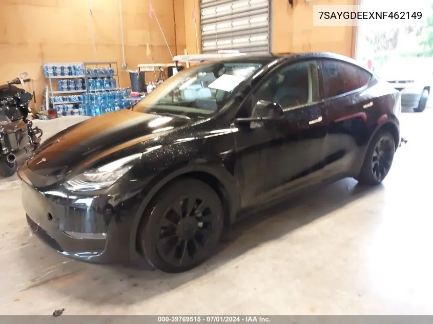 2022 Tesla Model Y Long Range Dual Motor All-Wheel Drive VIN: 7SAYGDEEXNF462149 Lot: 39769515