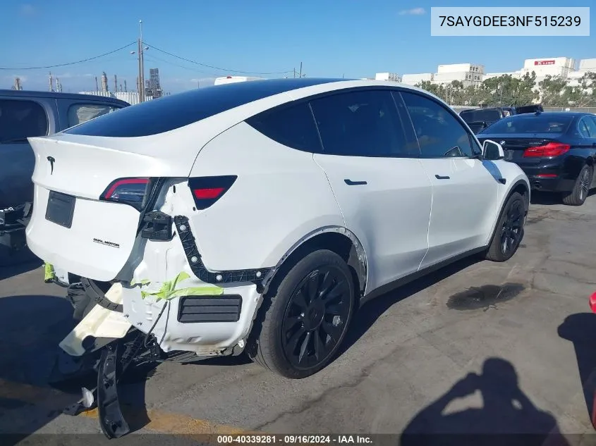 2022 Tesla Model Y Long Range Dual Motor All-Wheel Drive VIN: 7SAYGDEE3NF515239 Lot: 40339281