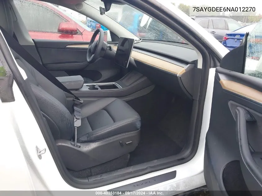 7SAYGDEE6NA012270 2022 Tesla Model Y