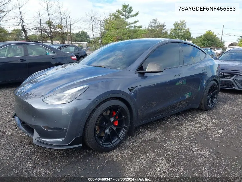 2022 Tesla Model Y Performance Dual Motor All-Wheel Drive VIN: 7SAYGDEF6NF456583 Lot: 40460347