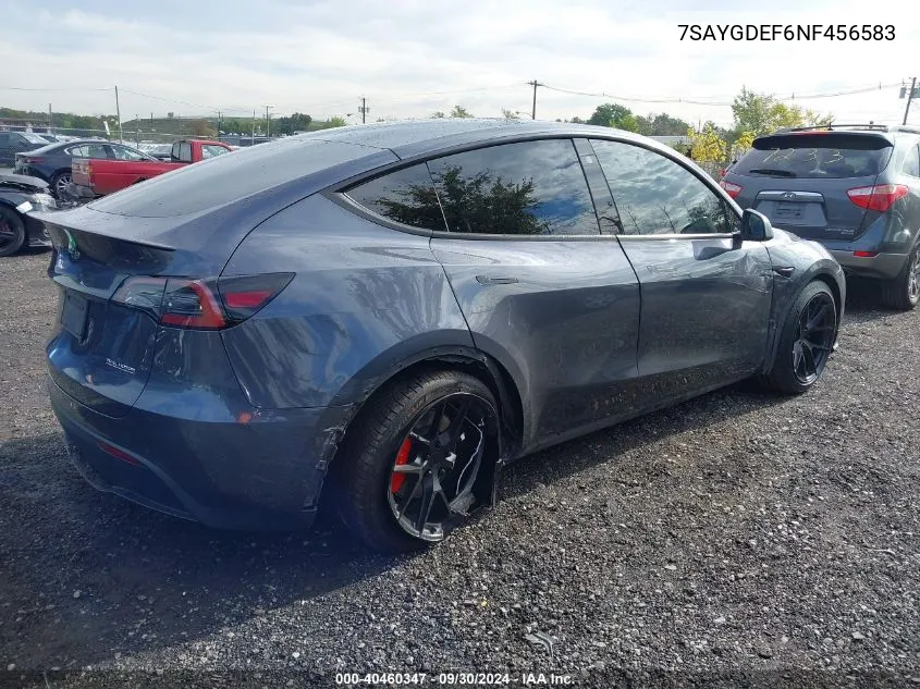 2022 Tesla Model Y Performance Dual Motor All-Wheel Drive VIN: 7SAYGDEF6NF456583 Lot: 40460347