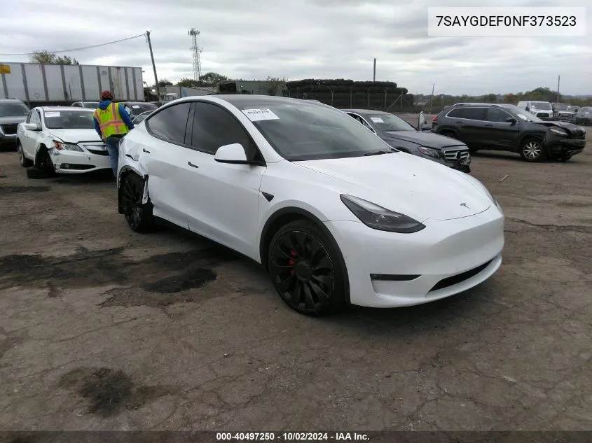 2022 Tesla Model Y Performance Dual Motor All-Wheel Drive VIN: 7SAYGDEF0NF373523 Lot: 40497250