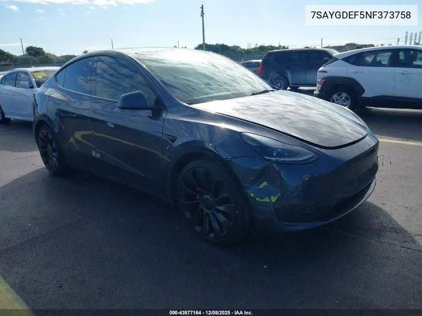 7SAYGDEF5NF373758 2022 Tesla Model Y Performance Dual Motor All-Wheel Drive