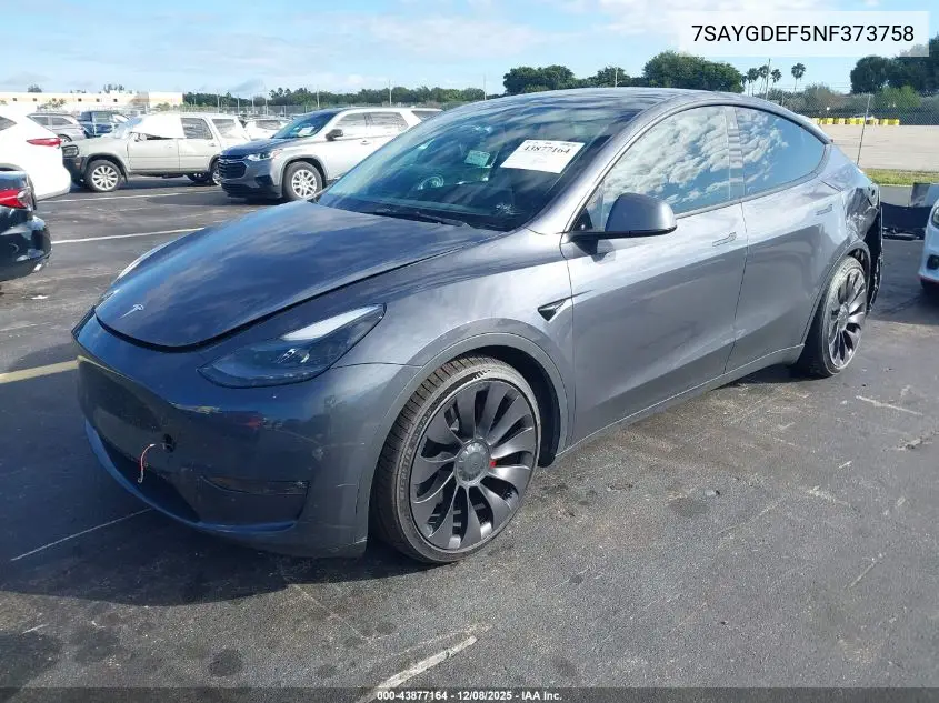 7SAYGDEF5NF373758 2022 Tesla Model Y Performance Dual Motor All-Wheel Drive