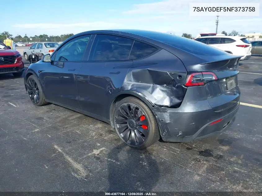 7SAYGDEF5NF373758 2022 Tesla Model Y Performance Dual Motor All-Wheel Drive