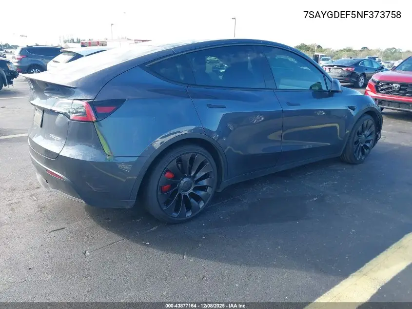 7SAYGDEF5NF373758 2022 Tesla Model Y Performance Dual Motor All-Wheel Drive