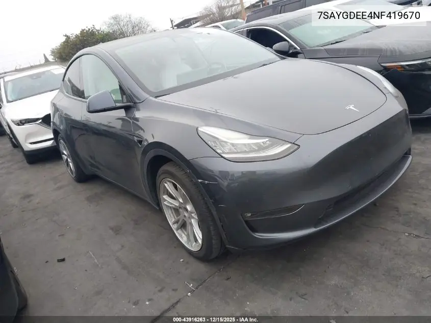 7SAYGDEE4NF419670 2022 Tesla Model Y Long Range Dual Motor All-Wheel Drive