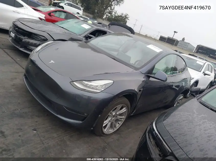 7SAYGDEE4NF419670 2022 Tesla Model Y Long Range Dual Motor All-Wheel Drive