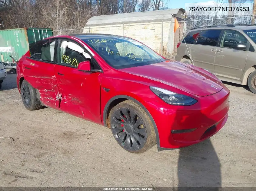 7SAYGDEF7NF376953 2022 Tesla Model Y Performance Dual Motor All-Wheel Drive