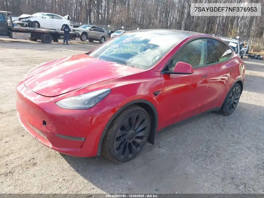 7SAYGDEF7NF376953 2022 Tesla Model Y Performance Dual Motor All-Wheel Drive
