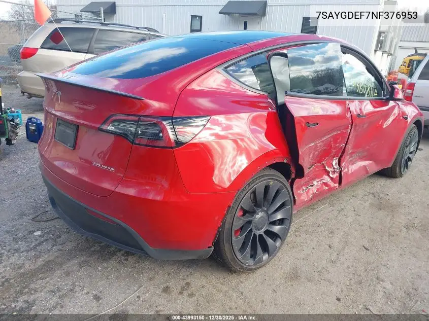7SAYGDEF7NF376953 2022 Tesla Model Y Performance Dual Motor All-Wheel Drive