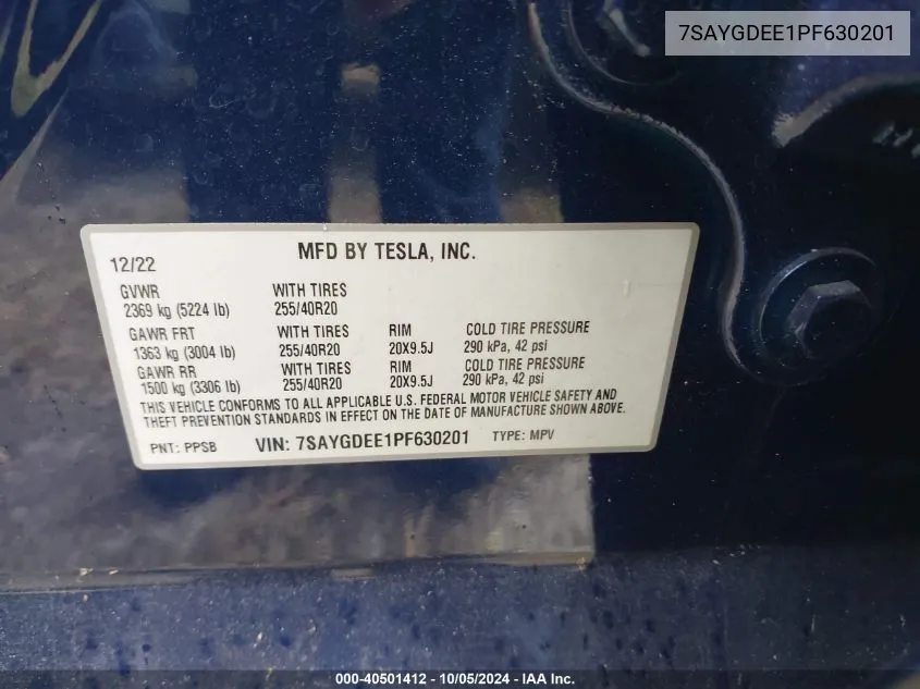 7SAYGDEE1PF630201 2023 Tesla Model Y