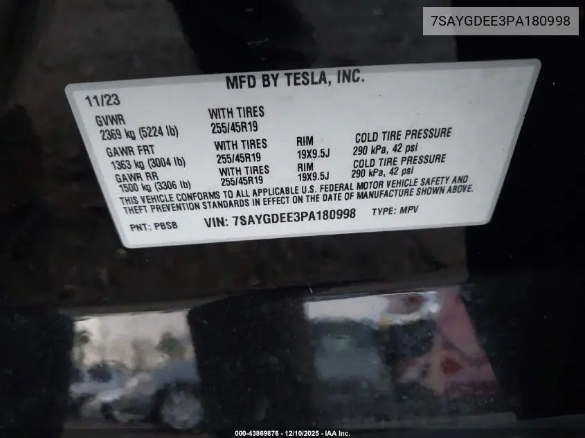 7SAYGDEE3PA180998 2023 Tesla Model Y Awd/Long Range Dual Motor All-Wheel Drive