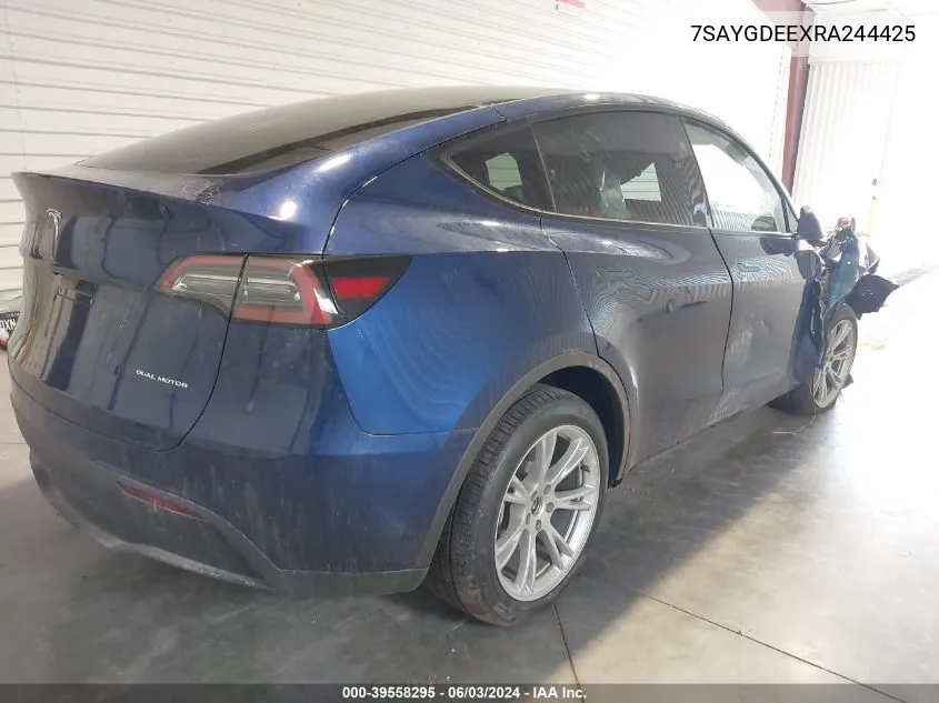 2024 Tesla Model Y Long Range Dual Motor All-Wheel Drive VIN: 7SAYGDEEXRA244425 Lot: 39558295