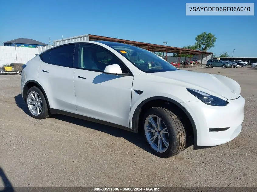 2024 Tesla Model Y Rwd VIN: 7SAYGDED6RF066040 Lot: 39591806