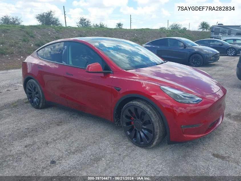 2024 Tesla Model Y Performance Dual Motor All-Wheel Drive VIN: 7SAYGDEF7RA282834 Lot: 39704471