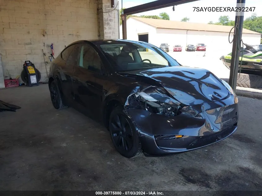 2024 Tesla Model Y Long Range Dual Motor All-Wheel Drive VIN: 7SAYGDEEXRA292247 Lot: 39775880