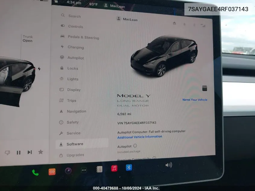 2024 Tesla Model Y VIN: 7SAYGAEE4RF037143 Lot: 40479688