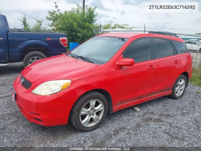 2003 Toyota Corolla Matrix Xr VIN: 2T1LR32E63C716392 Lot: 12053802