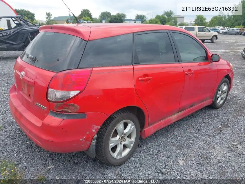 2003 Toyota Corolla Matrix Xr VIN: 2T1LR32E63C716392 Lot: 12053802