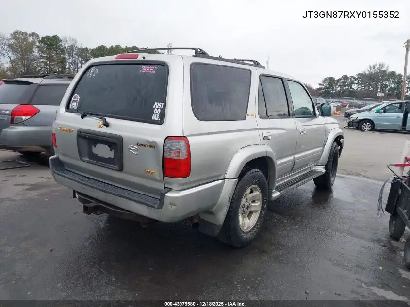 JT3GN87RXY0155352 2000 Toyota 4Runner Limited V6
