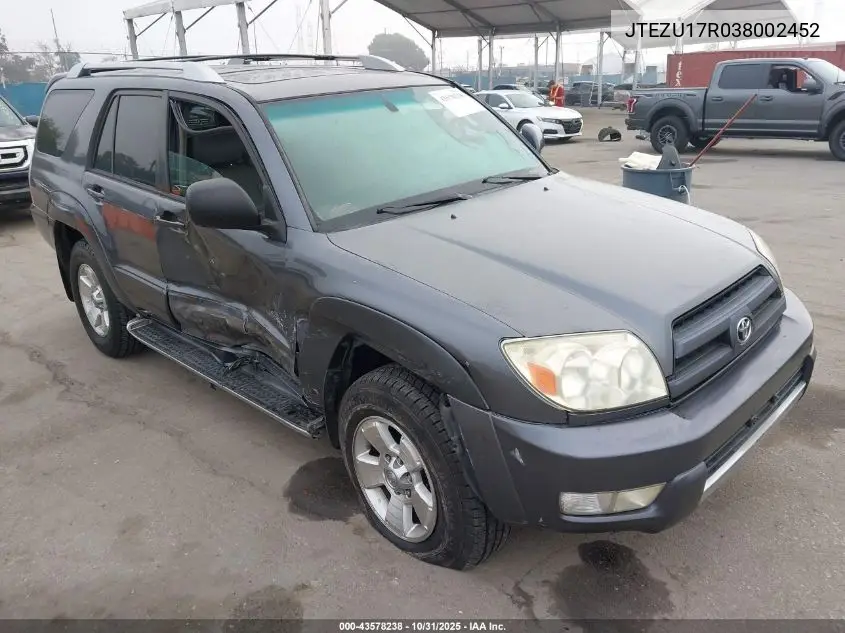 JTEZU17R038002452 2003 Toyota 4Runner Limited V6