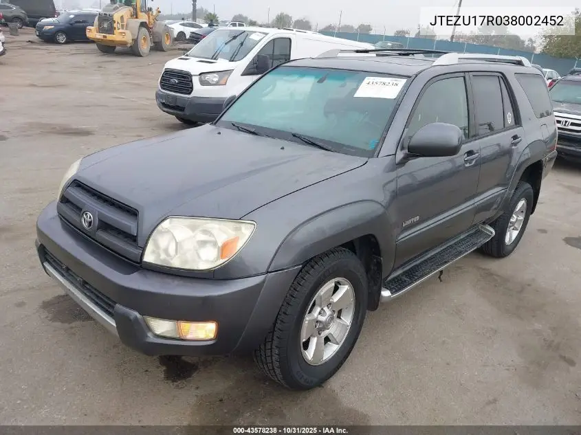 JTEZU17R038002452 2003 Toyota 4Runner Limited V6