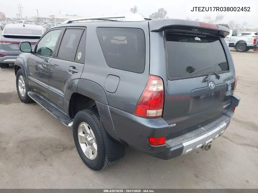 JTEZU17R038002452 2003 Toyota 4Runner Limited V6
