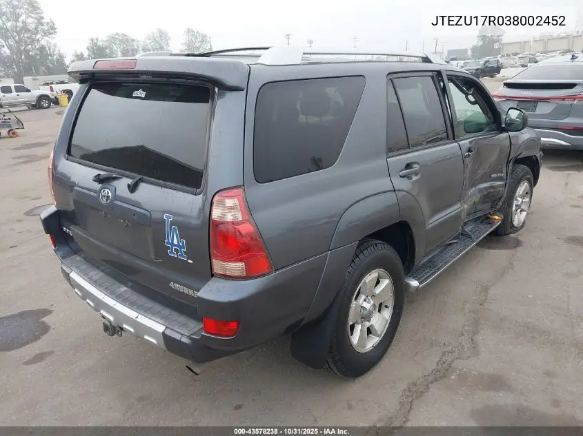JTEZU17R038002452 2003 Toyota 4Runner Limited V6