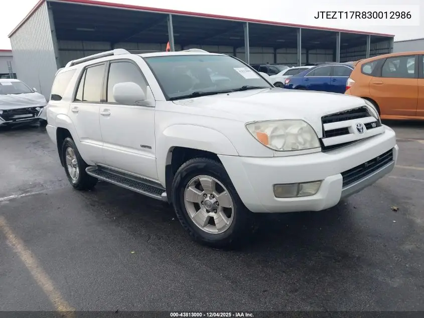 JTEZT17R830012986 2003 Toyota 4Runner Limited V8