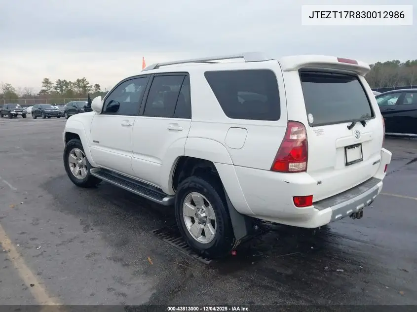 JTEZT17R830012986 2003 Toyota 4Runner Limited V8