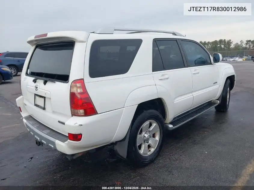JTEZT17R830012986 2003 Toyota 4Runner Limited V8