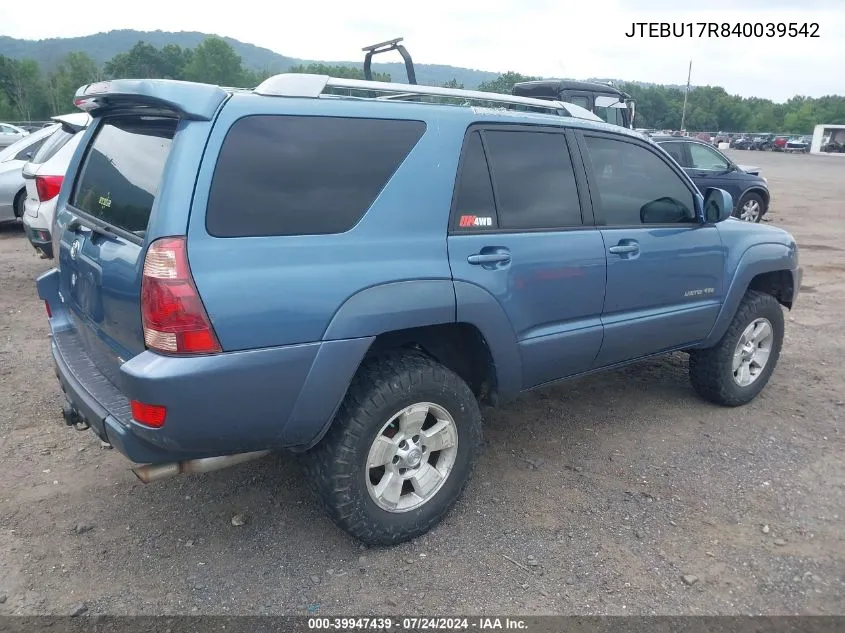 JTEBU17R840039542 2004 Toyota 4Runner Limited V6