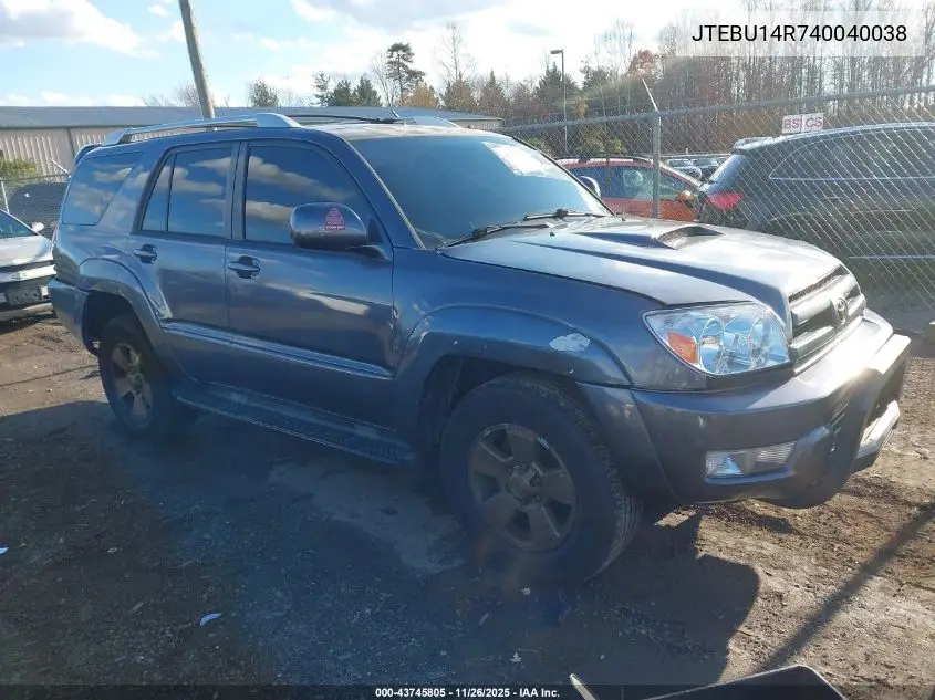 JTEBU14R740040038 2004 Toyota 4Runner Sr5 Sport V6