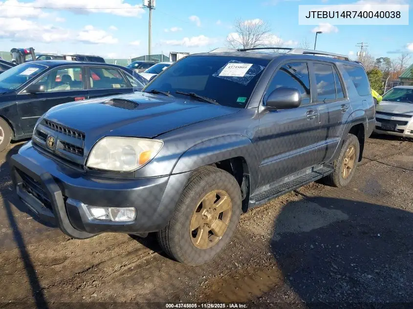 JTEBU14R740040038 2004 Toyota 4Runner Sr5 Sport V6