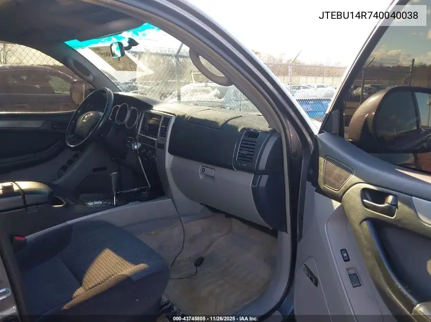 JTEBU14R740040038 2004 Toyota 4Runner Sr5 Sport V6
