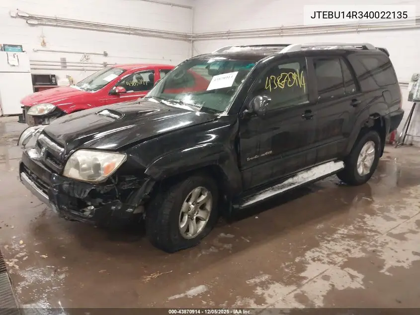 JTEBU14R340022135 2004 Toyota 4Runner Sr5 Sport V6