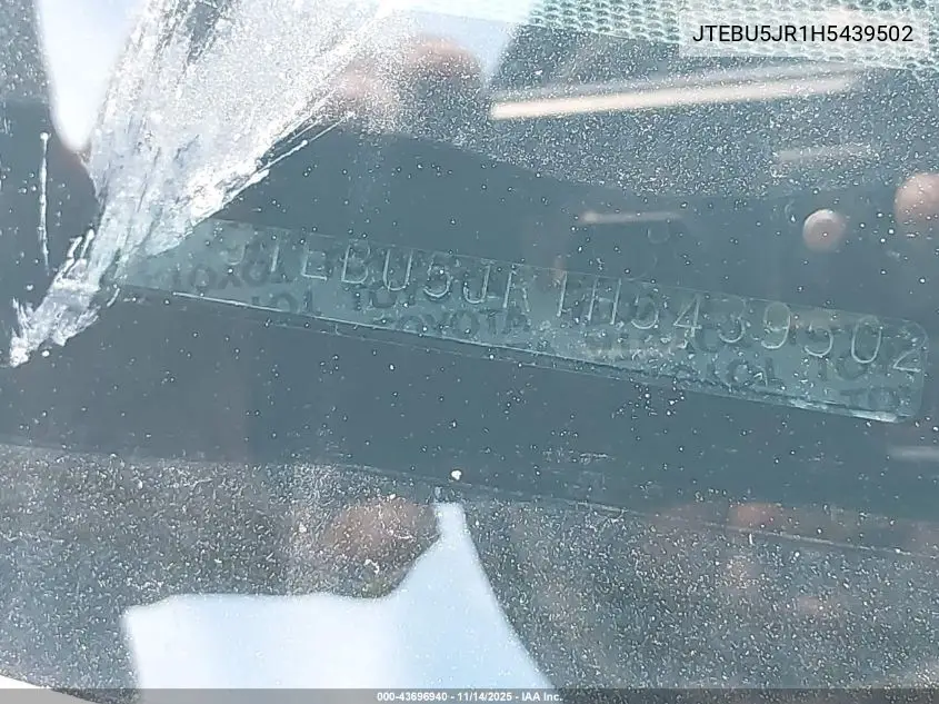 JTEBU5JR1H5439502 2017 Toyota 4Runner Sr5 Premium