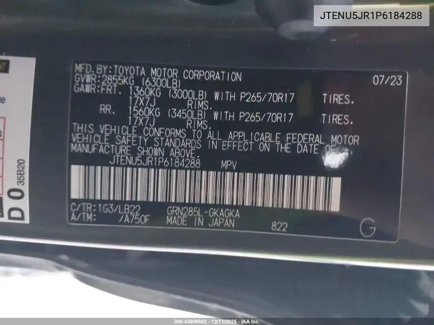 JTENU5JR1P6184288 2023 Toyota 4Runner Sr5 Premium