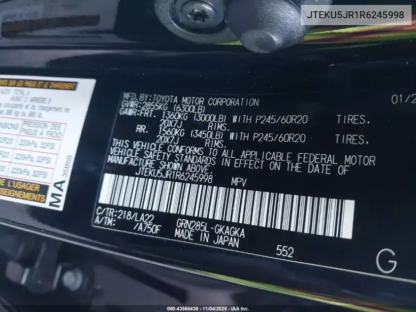JTEKU5JR1R6245998 2024 Toyota 4Runner Limited